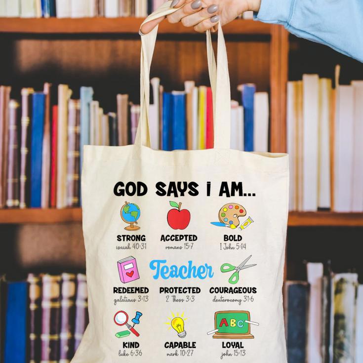 God Says Im Teacher Christian Back To School Religious Canvas Tote Bag, funny gift