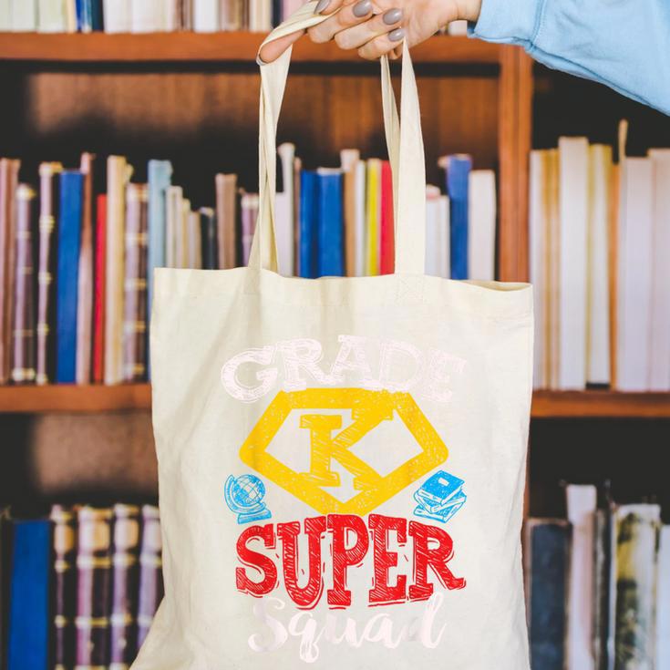 Grade K Super Squad Superhero Kindergarten Teacher Team Canvas Tote Bag, Super Teacher Tote Bags, funny gift Grade K Super Squad Superhero Kindergarten Teacher Team Canvas Tote Bag, Super Teacher Tote Bags, funny gift