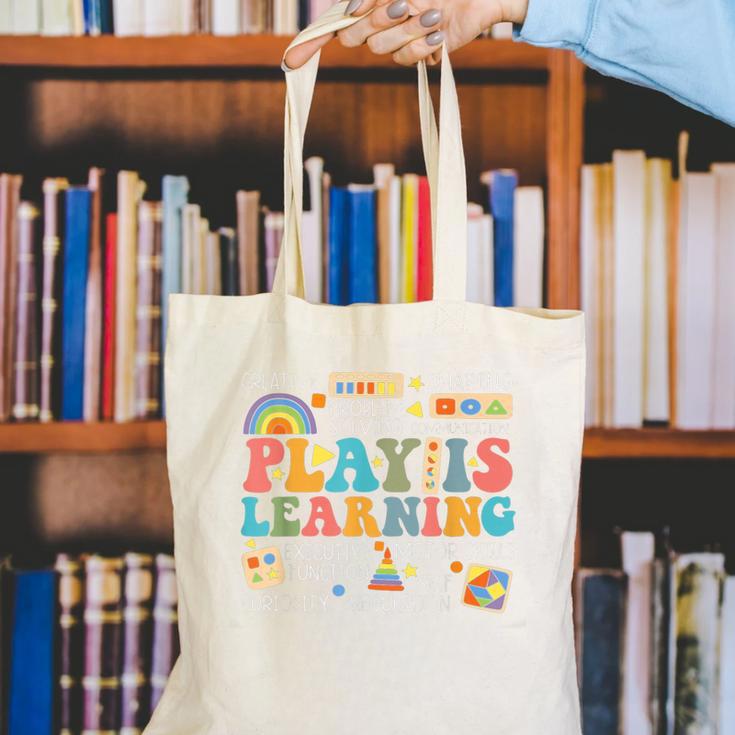 Groovy Play Is Learning Kindergarten Teacher Appreciation Canvas Tote Bag, Groovy Teacher Tote Bags, funny gift Groovy Play Is Learning Kindergarten Teacher Appreciation Canvas Tote Bag, Groovy Teacher Tote Bags, funny gift