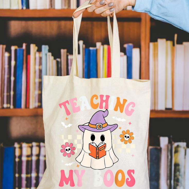 Groovy Teaching My Boos Teacher Ghost Halloween Teacher Canvas Tote Bag, Groovy Teacher Tote Bags, funny gift Groovy Teaching My Boos Teacher Ghost Halloween Teacher Canvas Tote Bag, Groovy Teacher Tote Bags, funny gift