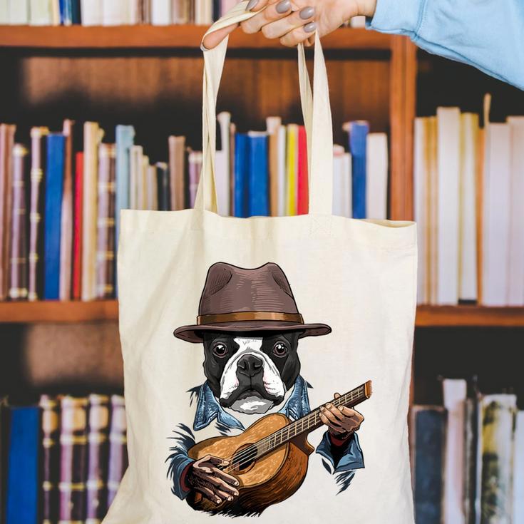 Guitar Shirt Boston Terrier Dog Playing Acoustic Guitar Canvas Tote Bag, funny gift