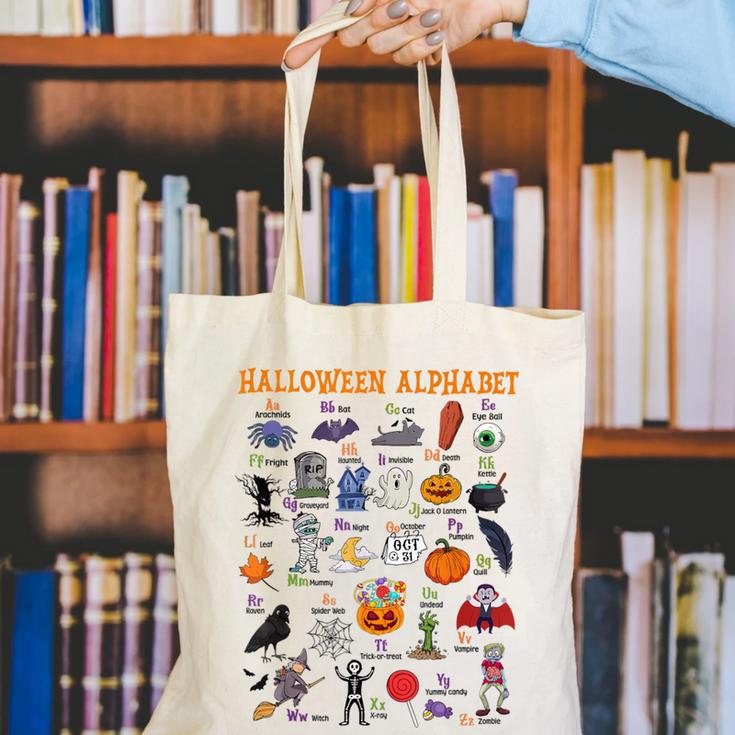 Halloween Alphabet ABCs Learning Kindergarten Teacher Canvas Tote Bag, funny gift Halloween Alphabet ABCs Learning Kindergarten Teacher Canvas Tote Bag, funny gift