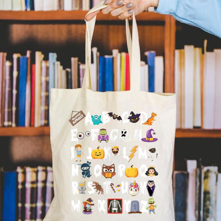 Halloween Alphabet ABCs Learning Kindergarten Teacher Men Women Kids Canvas Tote Bag, funny gift Halloween Alphabet ABCs Learning Kindergarten Teacher Men Women Kids Canvas Tote Bag, funny gift