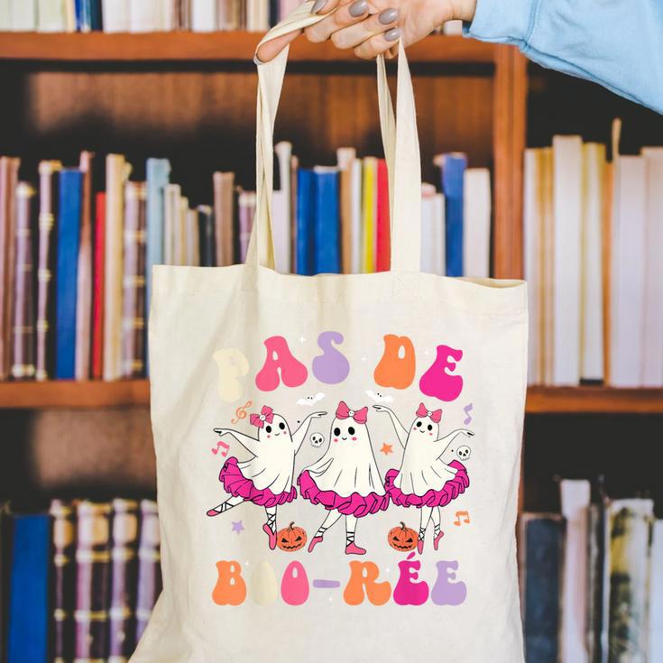 Halloween Dance Teacher Pas De Boo-Ree Ghost Ballet Dancer Canvas Tote Bag, funny gift