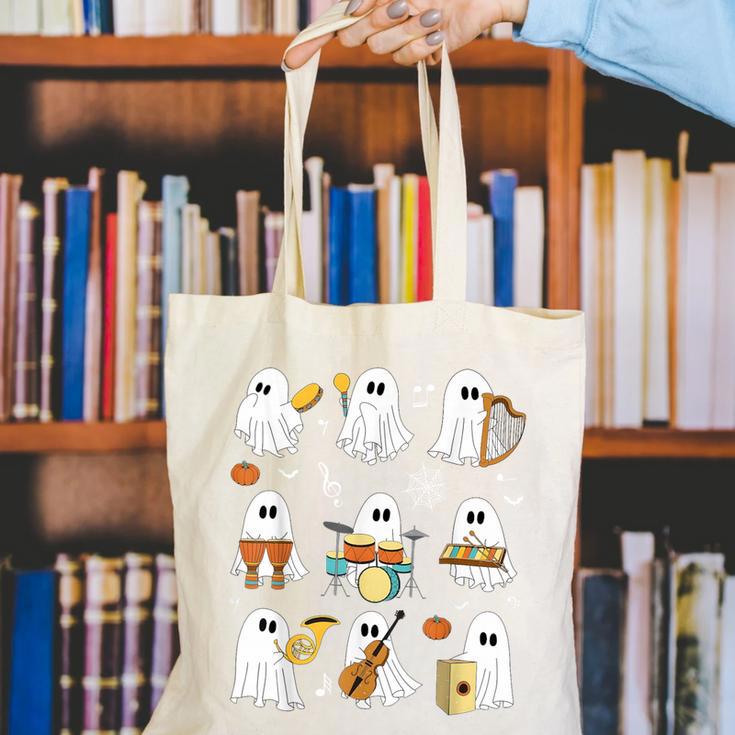 Halloween Ghost Playing Musical Instruments Music Teacher Canvas Tote Bag, funny gift
