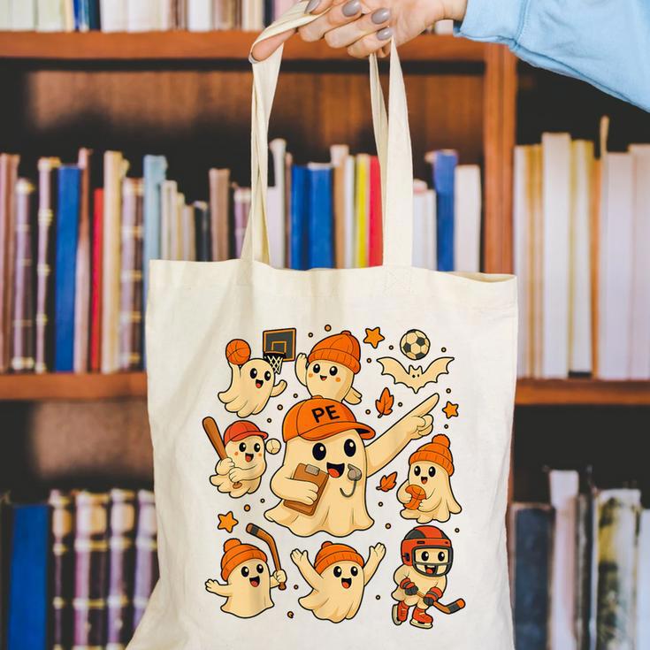 Halloween PE Teacher Costume Ghost Physical Education Canvas Tote Bag, Pe Teacher Tote Bags, funny gift
