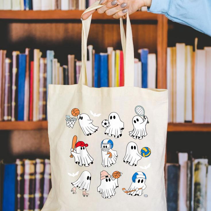 Halloween PE Teacher Ghost Playing Soccer Football Baseball Canvas Tote Bag, Pe Teacher Tote Bags, funny gift Halloween PE Teacher Ghost Playing Soccer Football Baseball Canvas Tote Bag, Pe Teacher Tote Bags, funny gift