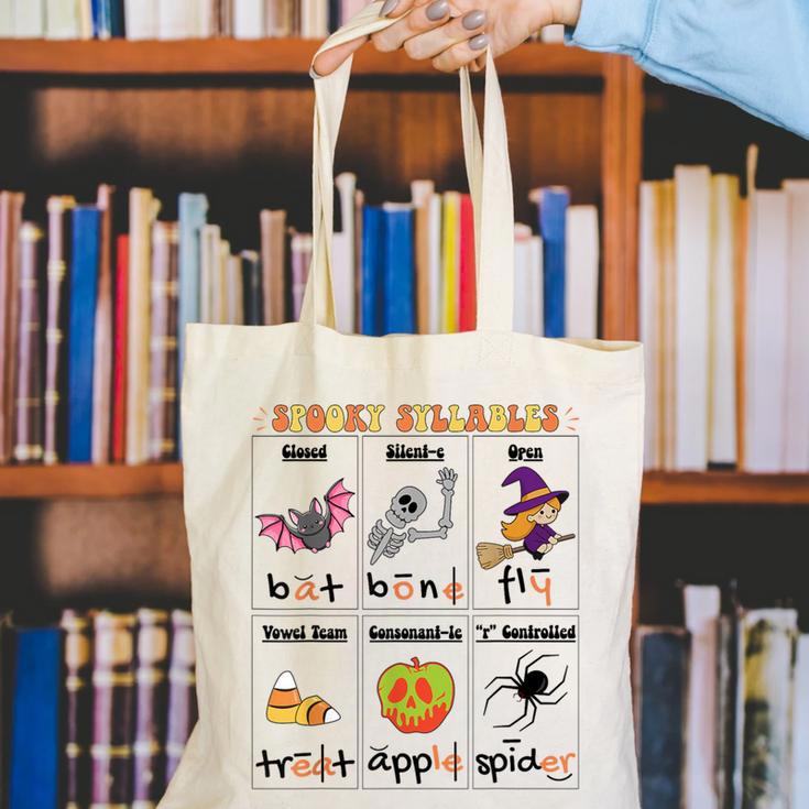 Halloween Reading Spooky Syllables Teacher Vintage Canvas Tote Bag, funny gift Halloween Reading Spooky Syllables Teacher Vintage Canvas Tote Bag, funny gift