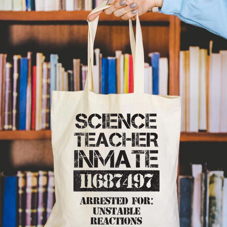 Halloween Science Teacher Prisoner Costume Canvas Tote Bag, Science Teacher Tote Bags, funny gift
