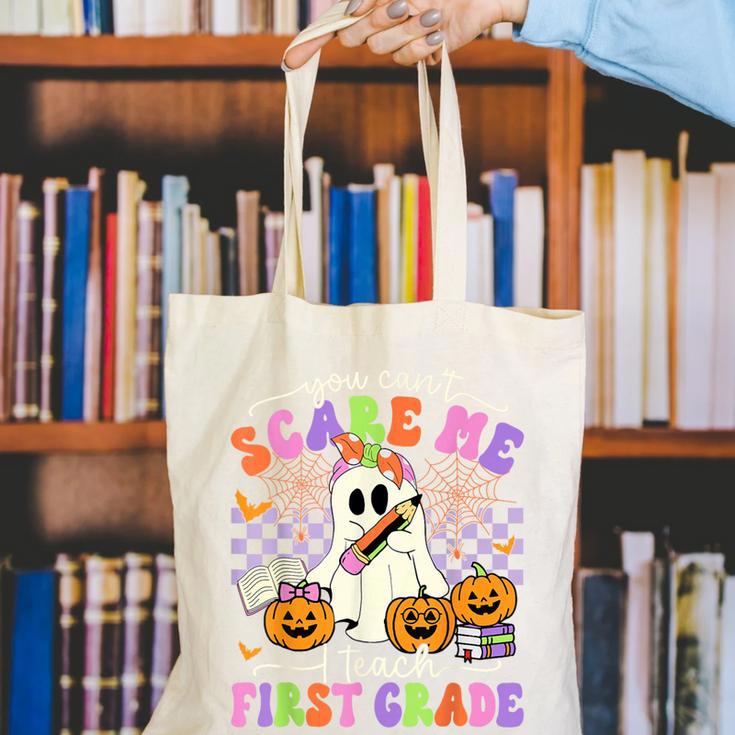 Halloween Teacher You Can't Scare Me I Teach First Grade Canvas Tote Bag, First Grade Teacher Tote Bags, funny gift