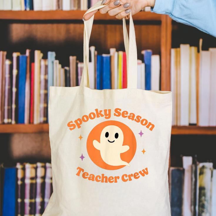 Halloween Teacher Crew Spooky Season Retro Ghost Canvas Tote Bag, funny gift Halloween Teacher Crew Spooky Season Retro Ghost Canvas Tote Bag, funny gift