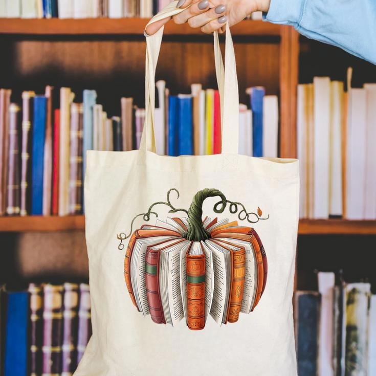 Halloween Teacher Librarians Fall Book Pumpkin Retro Reading Canvas Tote Bag, funny gift Halloween Teacher Librarians Fall Book Pumpkin Retro Reading Canvas Tote Bag, funny gift