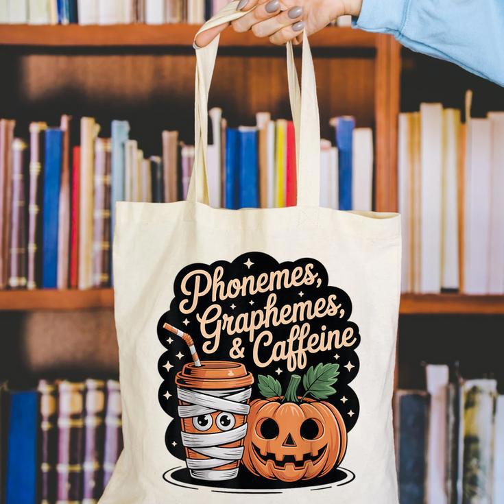 Halloween Teacher Phonemes Graphemes Caffeine Coffee Lover Canvas Tote Bag, funny gift Halloween Teacher Phonemes Graphemes Caffeine Coffee Lover Canvas Tote Bag, funny gift