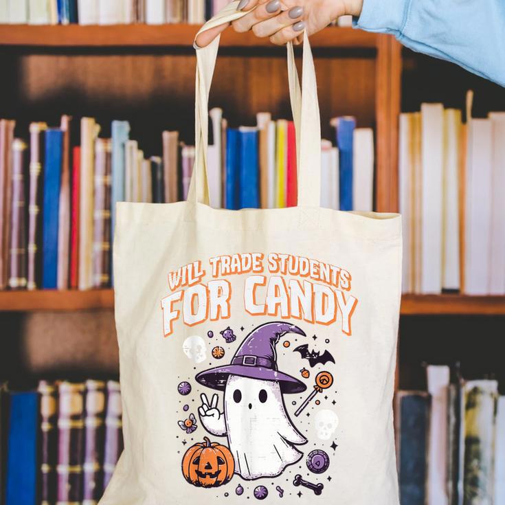 Halloween Teacher Trade Students For Candy Costume Women Canvas Tote Bag, funny gift