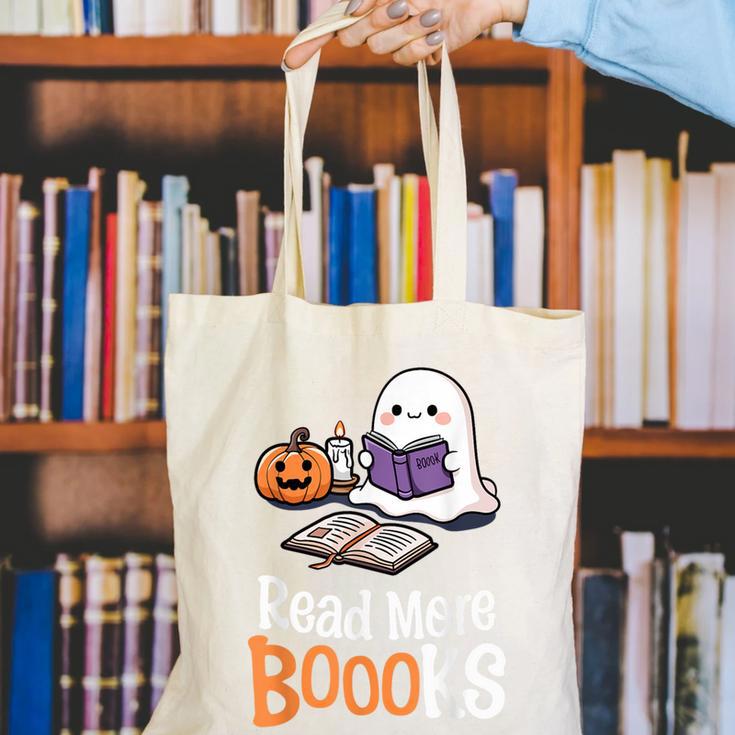Halloween Teacher Women Cute Reading Ghost Read More Books Canvas Tote Bag, funny gift