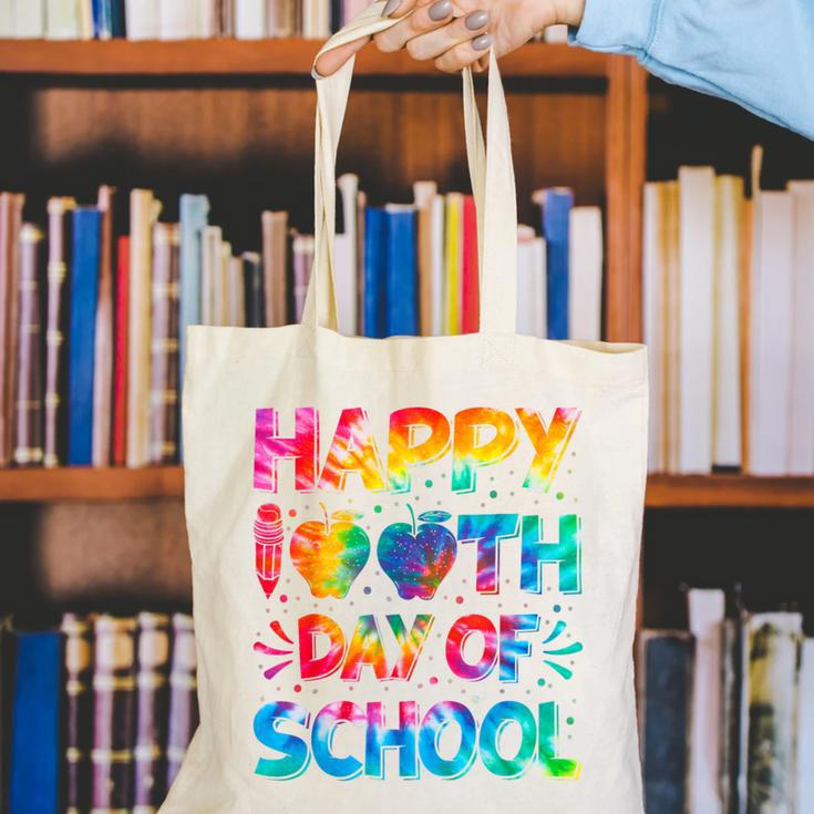 Happy 100th Day Of School Teacher Student 100 Days Tie Dye Men Women Kids Canvas Tote Bag, funny gift