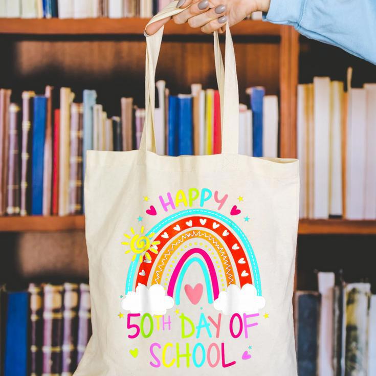 Happy 50th Days Of School Rainbow Teacher 50 Days Smarter Canvas Tote Bag, funny gift