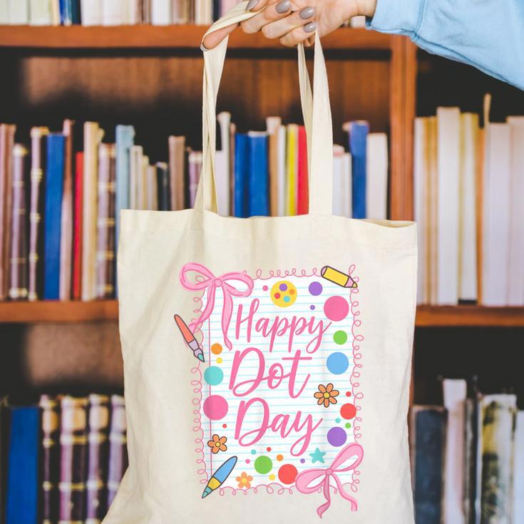 Happy Dot Day Bow Coquette For Teacher Girls Canvas Tote Bag, funny gift