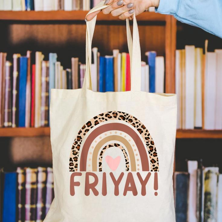 Happy Fri-Yay Friday Lovers Fun Teacher Leopard Rainbow Men Women Girls Kids Canvas Tote Bag, funny gift