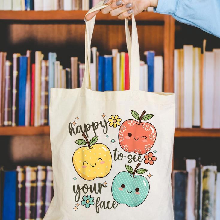 Happy To See Your Face Teacher Apple Canvas Tote Bag, funny gift Happy To See Your Face Teacher Apple Canvas Tote Bag, funny gift