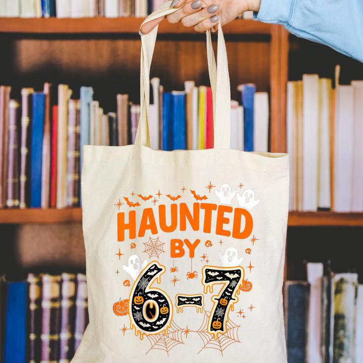 Haunted By 6-7 Halloween Math Teacher Joke Canvas Tote Bag, funny gift