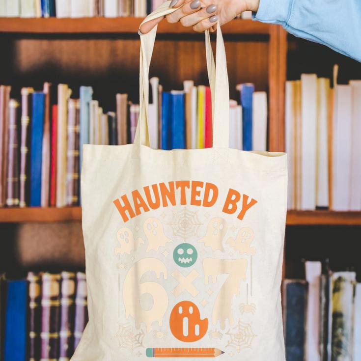Haunted By 6x7 Math Teacher Halloween Pun Canvas Tote Bag, funny gift