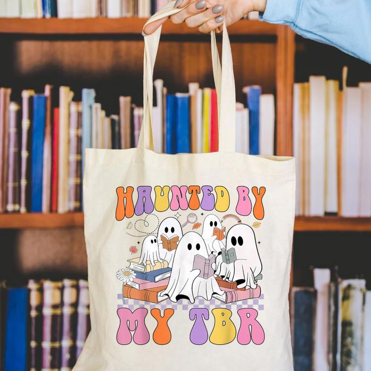 Haunted By My TBR Cute Ghosts Book Reading Teacher Halloween Canvas Tote Bag, funny gift