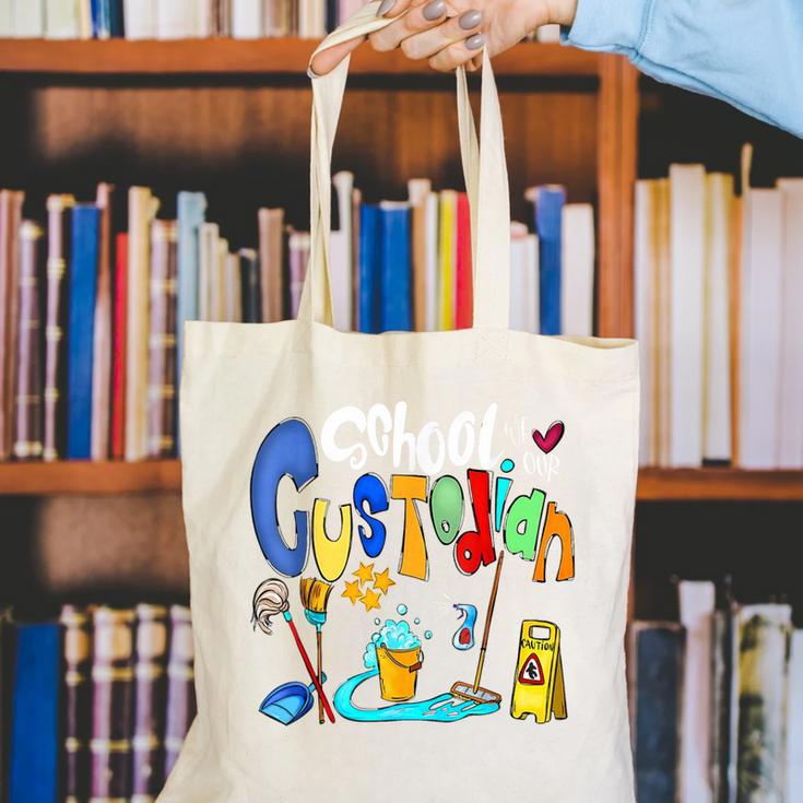 We Heart Love Our School Custodian For Teacher & Kids Canvas Tote Bag, funny gift