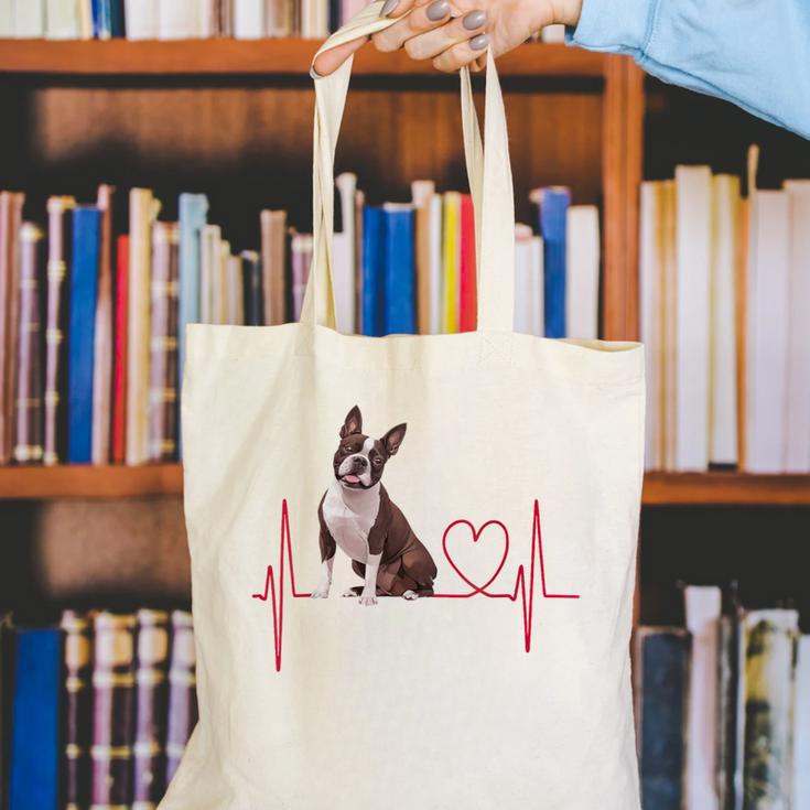 Heartbeat Boston Terrier Dog Canvas Tote Bag, funny gift