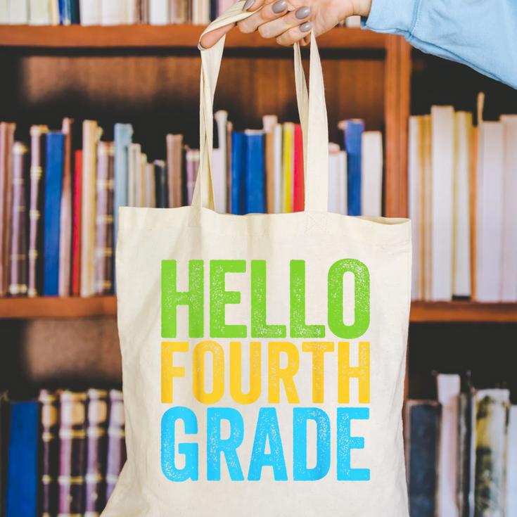 Hello Fourth Grade Shirt 4th Grade Boy Girl Student Teacher Canvas Tote Bag, 4th Grade Teacher Tote Bags, funny gift