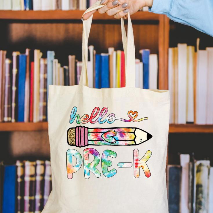 Hello Pre-K Pencil Teacher Student Tie Dye Canvas Tote Bag, funny gift Hello Pre-K Pencil Teacher Student Tie Dye Canvas Tote Bag, funny gift