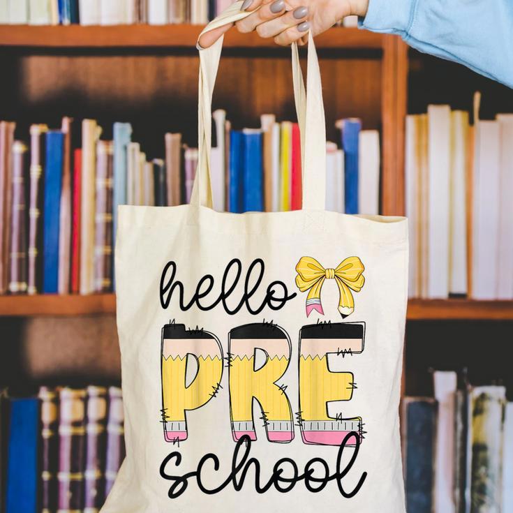 Hello Pre-K Preschool Back To School First Day Teacher Kids Canvas Tote Bag, funny gift Hello Pre-K Preschool Back To School First Day Teacher Kids Canvas Tote Bag, funny gift