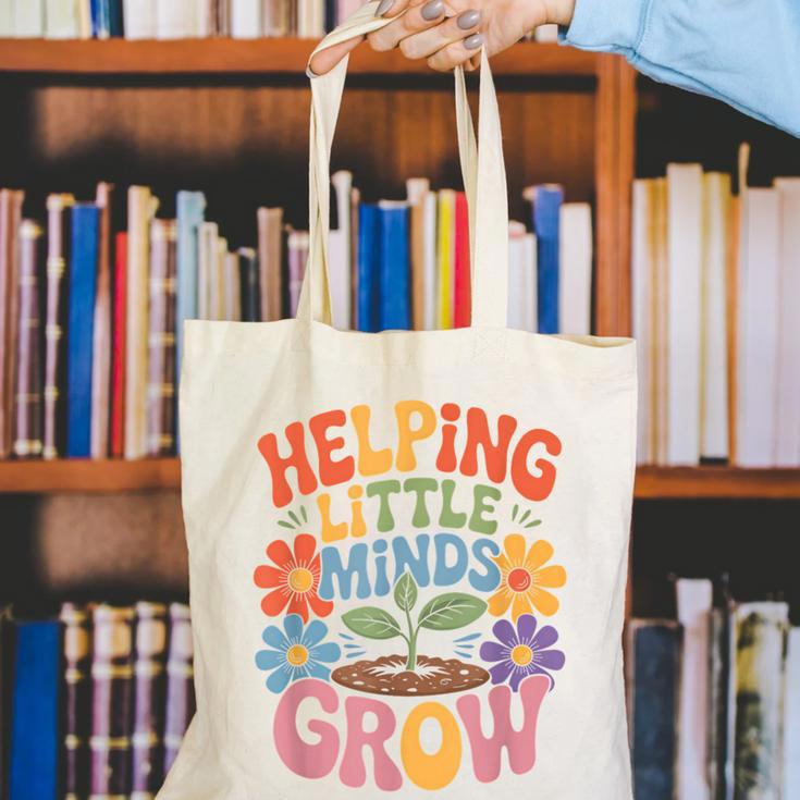 Helping Little Minds Grow Teacher First Day Back To School Canvas Tote Bag, funny gift Helping Little Minds Grow Teacher First Day Back To School Canvas Tote Bag, funny gift