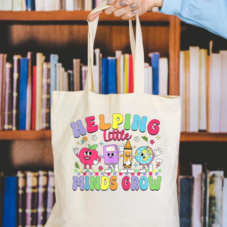 Helping Little Minds Grow Teacher Life Back To School Canvas Tote Bag, funny gift