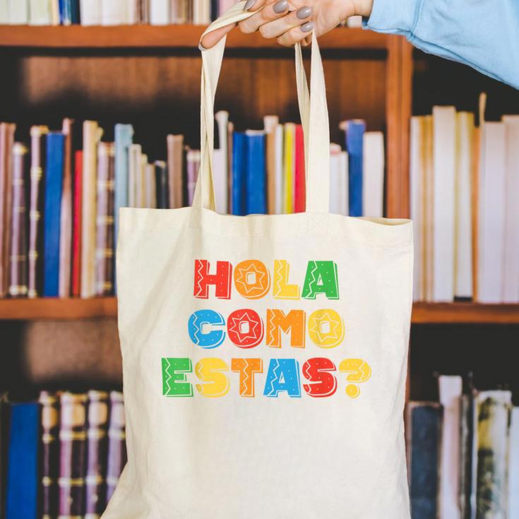 Hola Como Estas Spanish Teacher Fiesta Party Banners Canvas Tote Bag, funny gift Hola Como Estas Spanish Teacher Fiesta Party Banners Canvas Tote Bag, funny gift