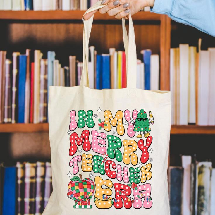 In My Holly Xmas Jolly Teacher Era Teacher Vibes Christmas Canvas Tote Bag, funny gift In My Holly Xmas Jolly Teacher Era Teacher Vibes Christmas Canvas Tote Bag, funny gift