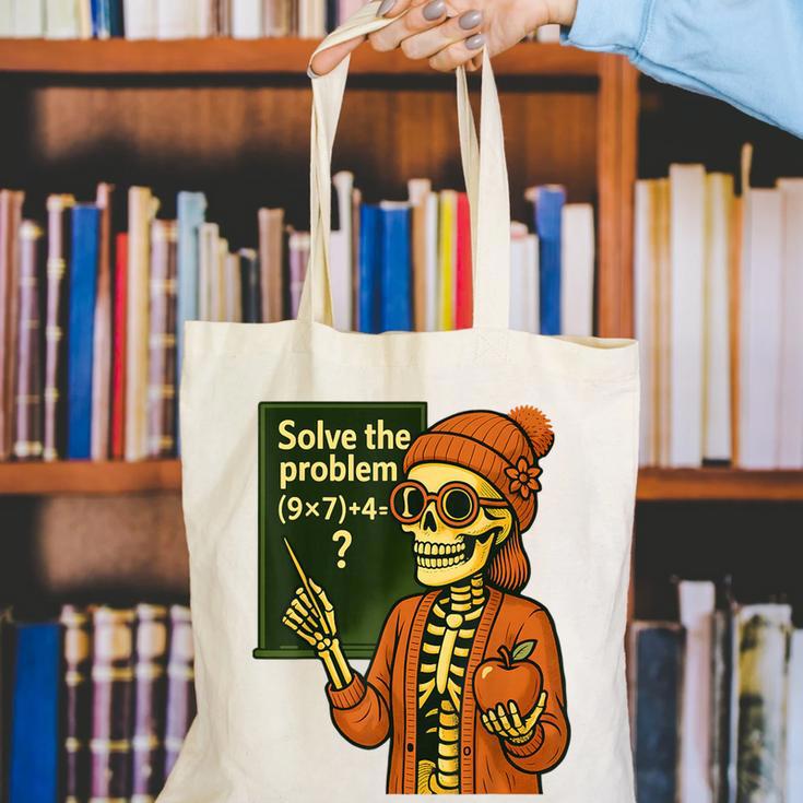 HUGvyn Halloween Skeleton Six Seven 67 Meme PEMDAS Teacher Canvas Tote Bag, funny gift HUGvyn Halloween Skeleton Six Seven 67 Meme PEMDAS Teacher Canvas Tote Bag, funny gift