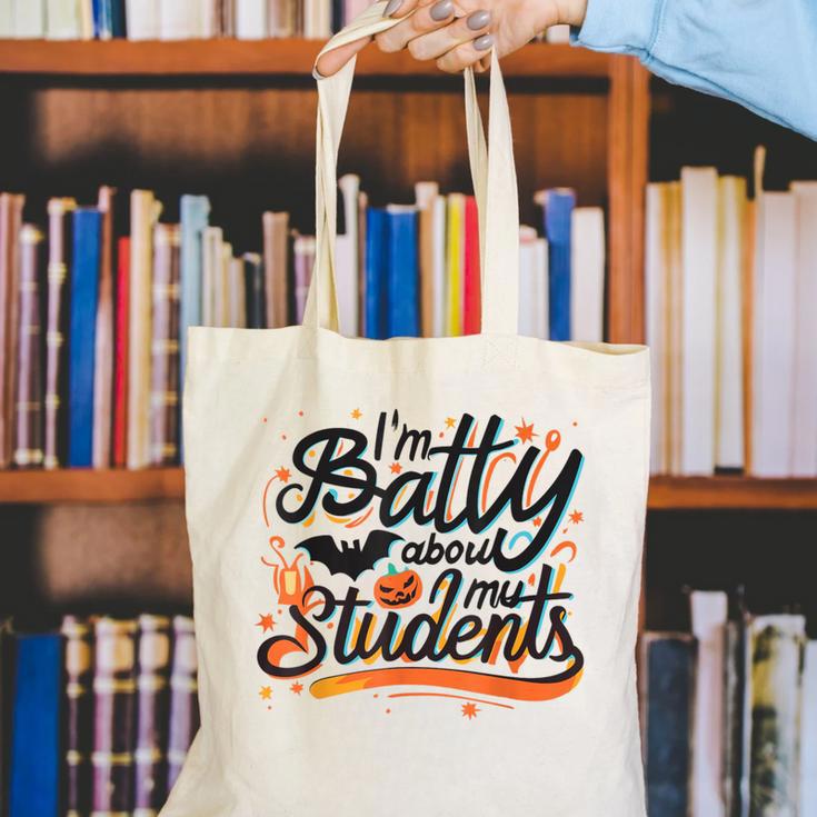 I'm Batty About My Students Watercolor Bat Teacher Halloween Canvas Tote Bag, funny gift I'm Batty About My Students Watercolor Bat Teacher Halloween Canvas Tote Bag, funny gift