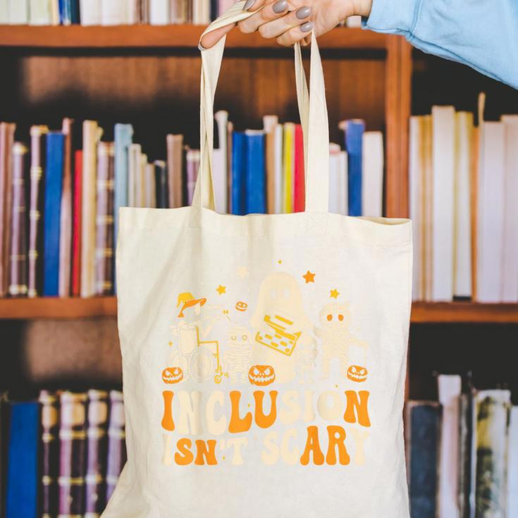 Inclusion Isn't Scary Mummy Boo Ghost Halloween SLP Teacher Canvas Tote Bag, funny gift Inclusion Isn't Scary Mummy Boo Ghost Halloween SLP Teacher Canvas Tote Bag, funny gift