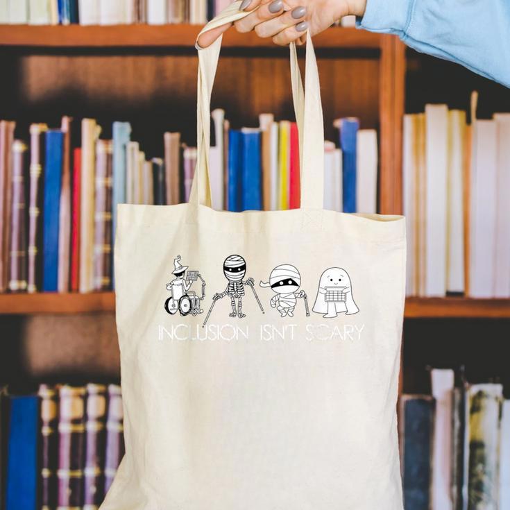 Inclusion Isn't Scary Slp Halloween Sped Teacher Ghost Mummy Canvas Tote Bag, funny gift Inclusion Isn't Scary Slp Halloween Sped Teacher Ghost Mummy Canvas Tote Bag, funny gift