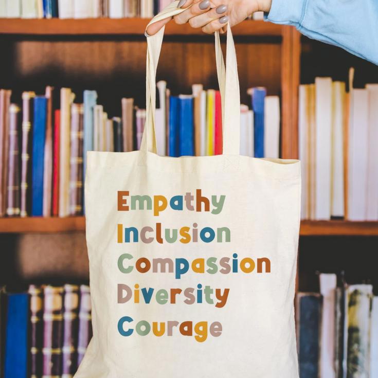 Inclusive Teacher Diversity Inclusion Empathy Teacher Team Canvas Tote Bag, funny gift