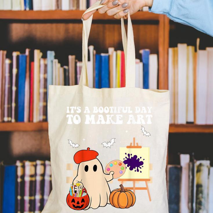 It's A Bootiful Day To Make Art Groovy Art Teacher Halloween Canvas Tote Bag, Groovy Teacher Tote Bags, funny gift
