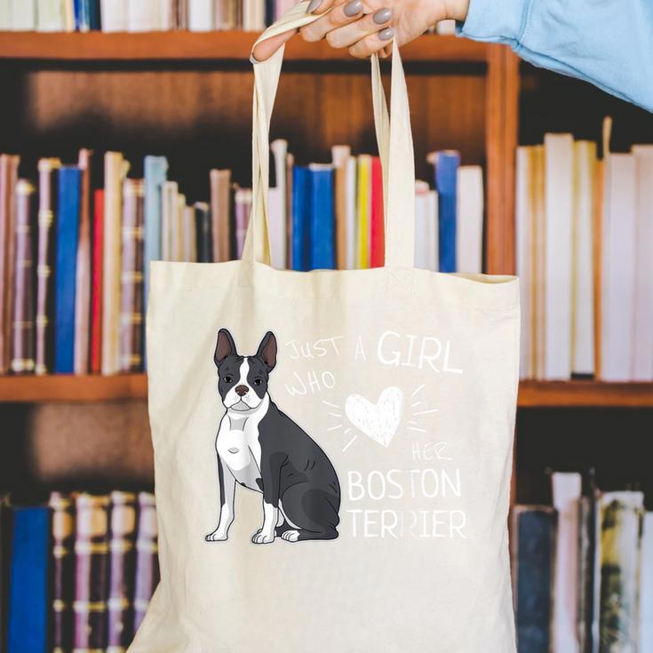 Just A Girl Who Loves Her Boston Terrier Puppy Love Canvas Tote Bag, funny gift