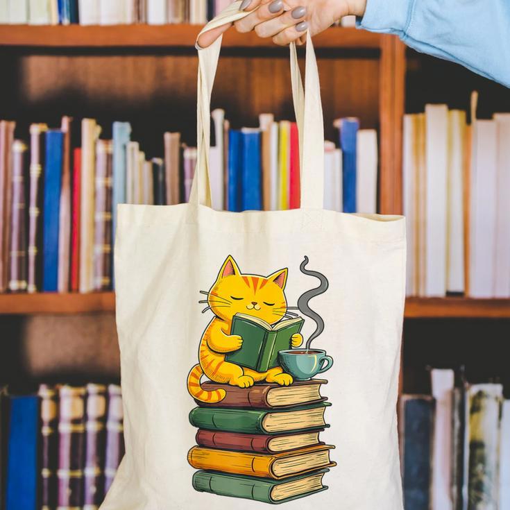 Kawaii Cats Lover Coffee Books Teacher Librarian Cat Canvas Tote Bag, funny gift Kawaii Cats Lover Coffee Books Teacher Librarian Cat Canvas Tote Bag, funny gift