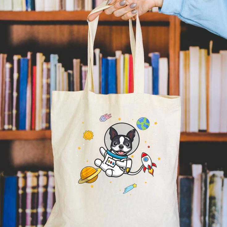 Kawaii Kids & Boys Astronaut Space Boston Terrier Dog Lover Canvas Tote Bag, funny gift