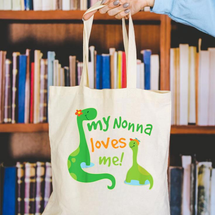 Kids My Nonna Loves Me Dinosaur Grandson Canvas Tote Bag, funny gift