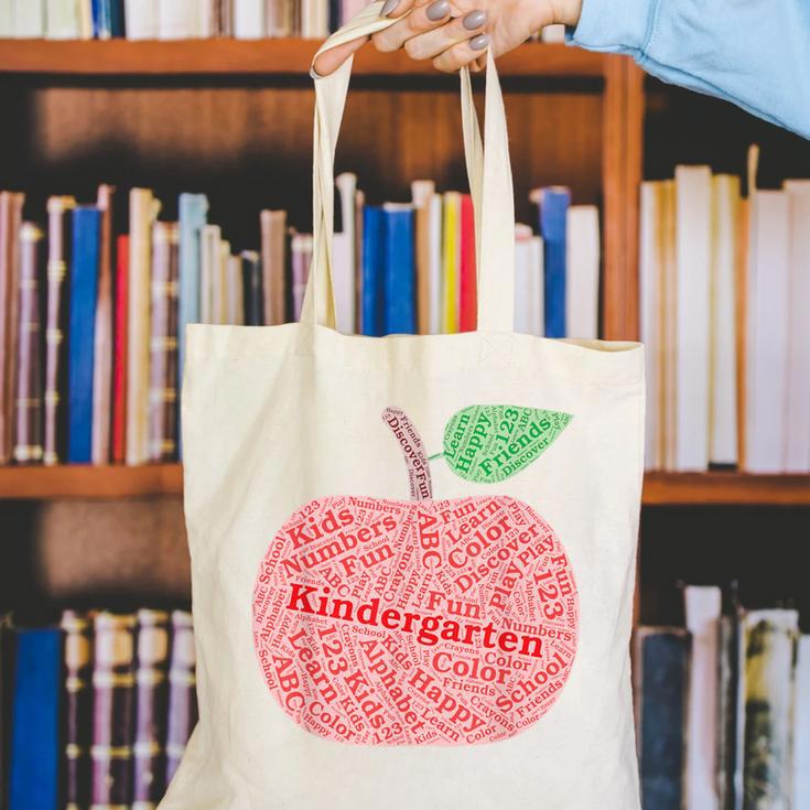 Kindergarten Apple Word Art For Teachers & Students Canvas Tote Bag, funny gift