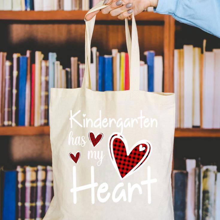 Kindergarten Has My Heart Buffalo Print Teacher Valentine Canvas Tote Bag, funny gift Kindergarten Has My Heart Buffalo Print Teacher Valentine Canvas Tote Bag, funny gift