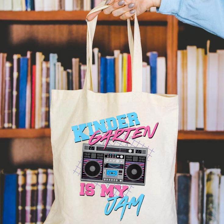 Kindergarten Is My Jam Vintage 80s Boombox Teacher Student Canvas Tote Bag, funny gift