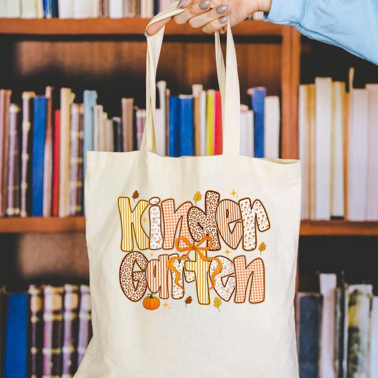 Kindergarten Teacher Fall Pumpkin Autumn Cute Canvas Tote Bag, funny gift Kindergarten Teacher Fall Pumpkin Autumn Cute Canvas Tote Bag, funny gift